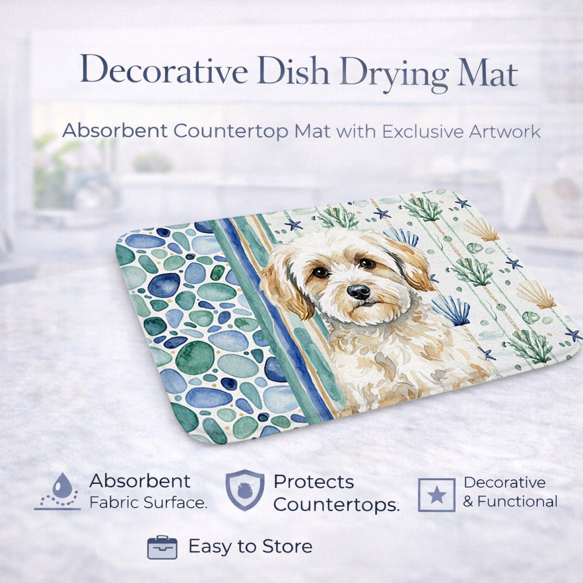 Picture of Carolines Treasures WDK7107DDM 21 x 14 in. Maltipoo Coastal Sea Glass Dish Drying Mat