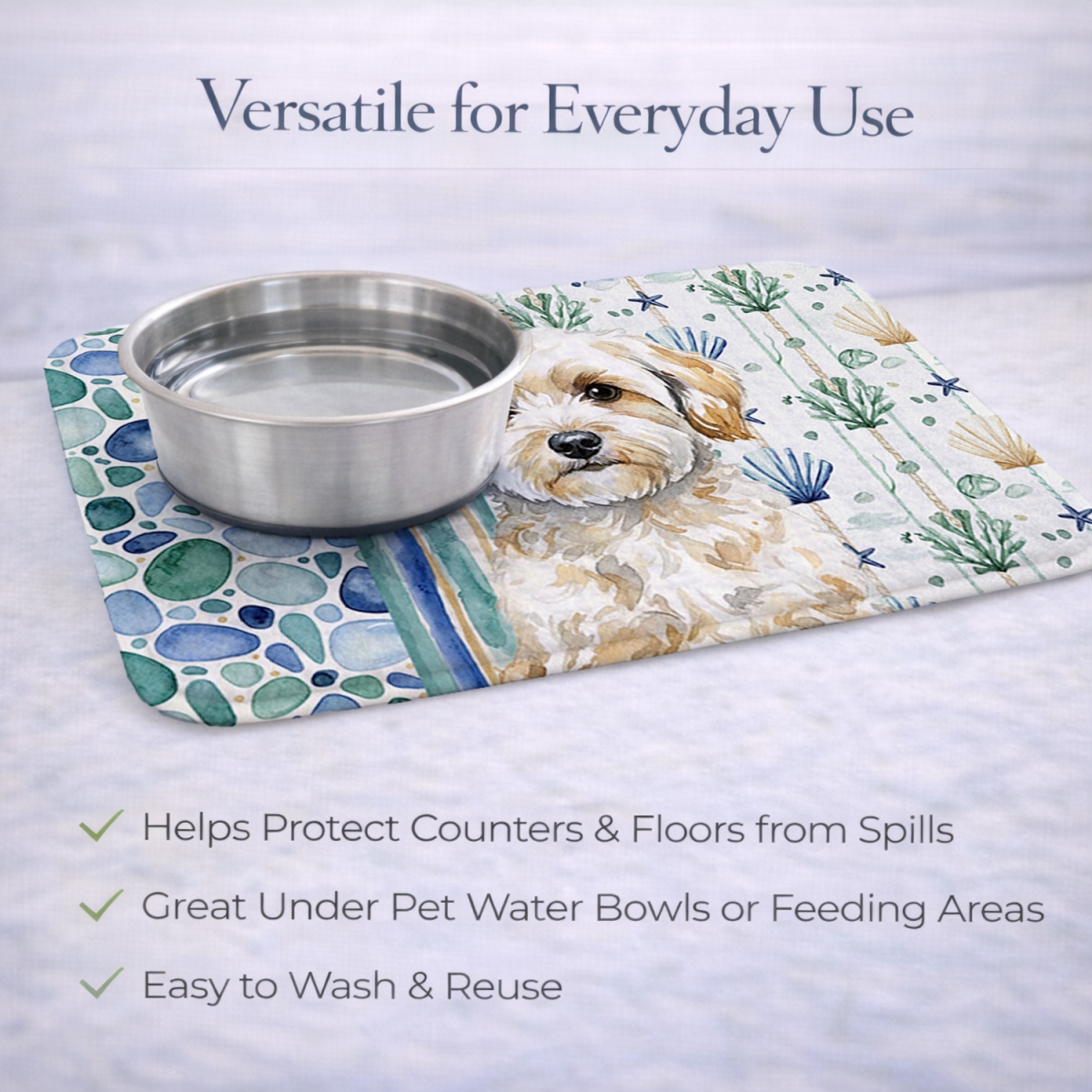 Picture of Carolines Treasures WDK7107DDM 21 x 14 in. Maltipoo Coastal Sea Glass Dish Drying Mat