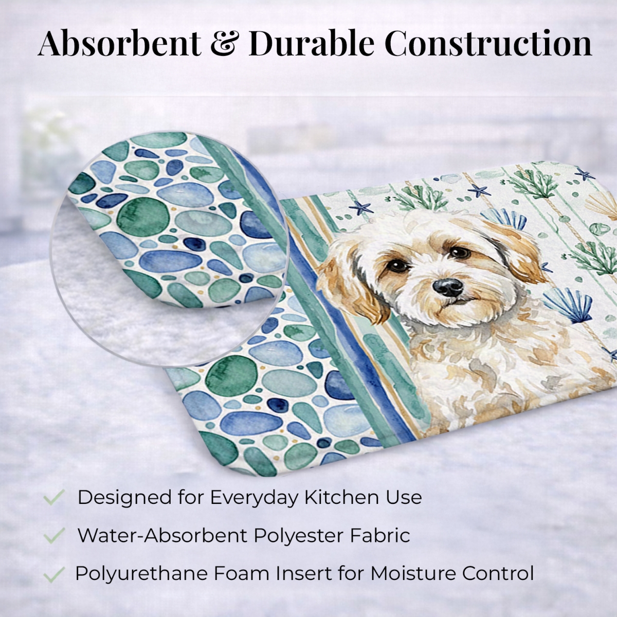 Picture of Carolines Treasures WDK7107DDM 21 x 14 in. Maltipoo Coastal Sea Glass Dish Drying Mat