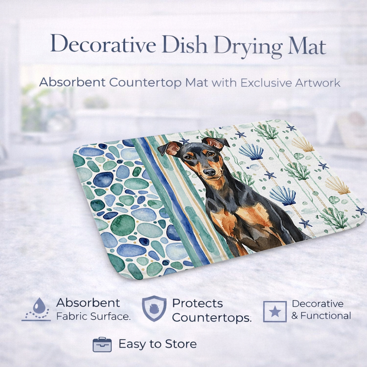 Picture of Carolines Treasures WDK7108DDM 21 x 14 in. Manchester Terrier Coastal Sea Glass Dish Drying Mat