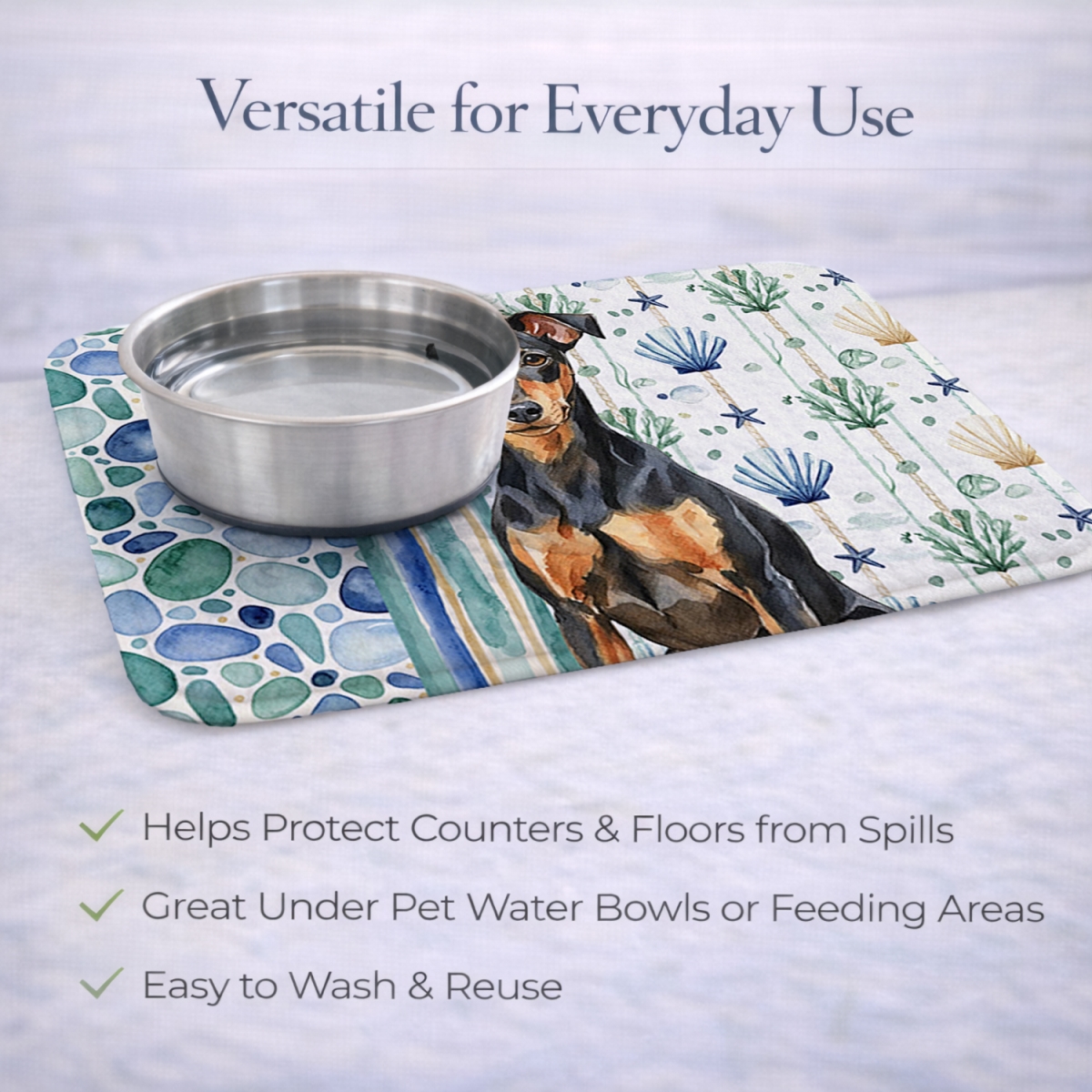 Picture of Carolines Treasures WDK7108DDM 21 x 14 in. Manchester Terrier Coastal Sea Glass Dish Drying Mat