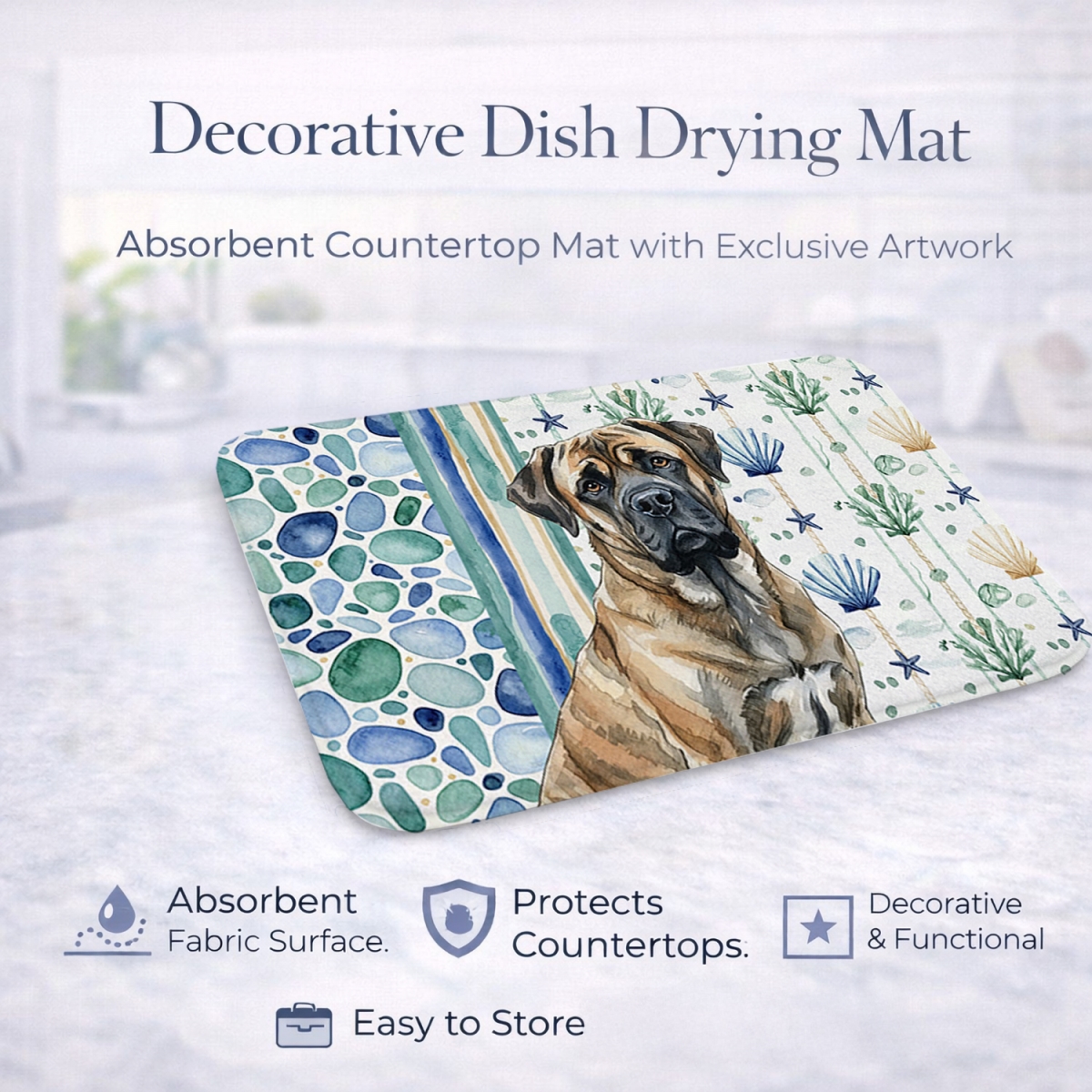 Picture of Carolines Treasures WDK7109DDM 21 x 14 in. Brindle Mastiff Coastal Sea Glass Dish Drying Mat