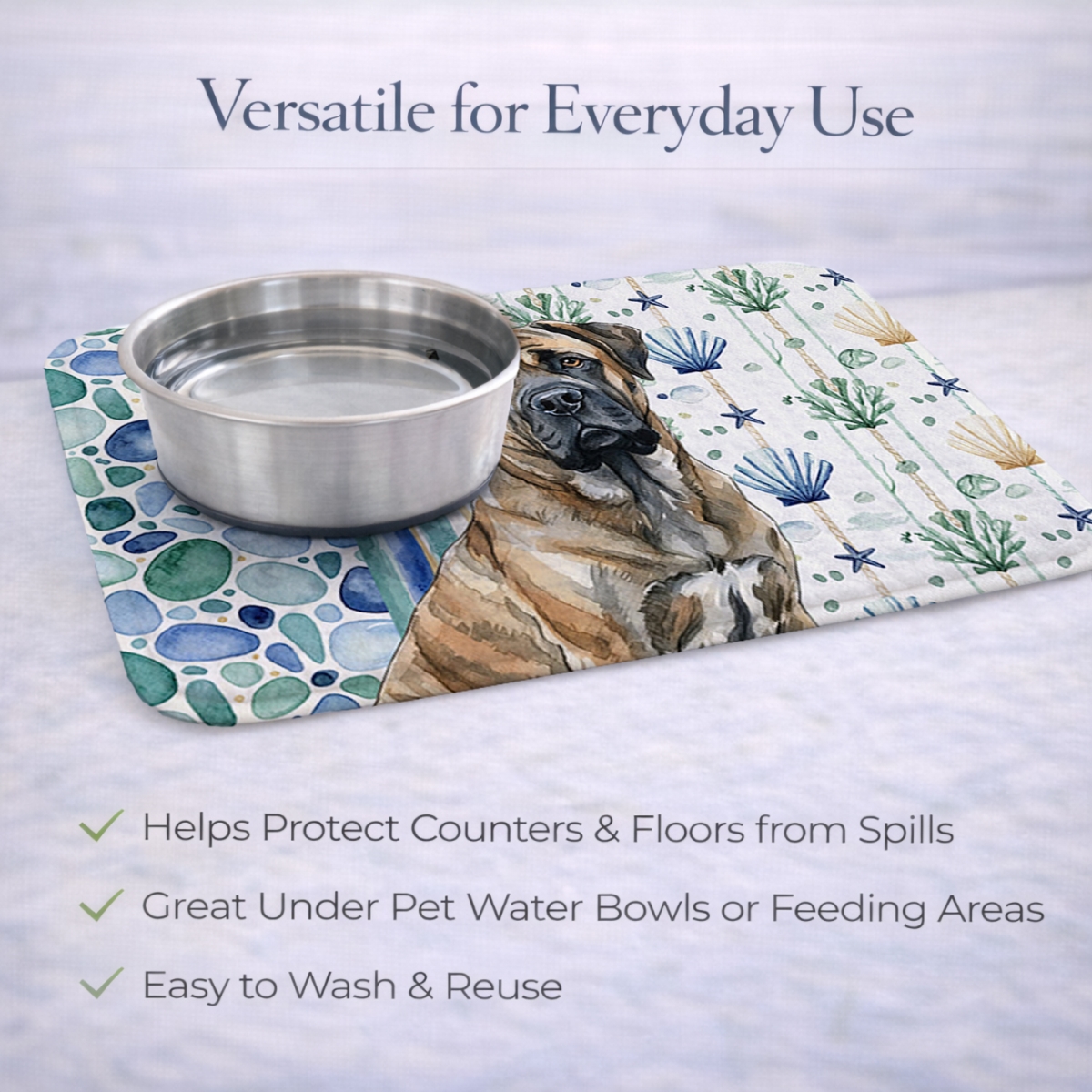 Picture of Carolines Treasures WDK7109DDM 21 x 14 in. Brindle Mastiff Coastal Sea Glass Dish Drying Mat