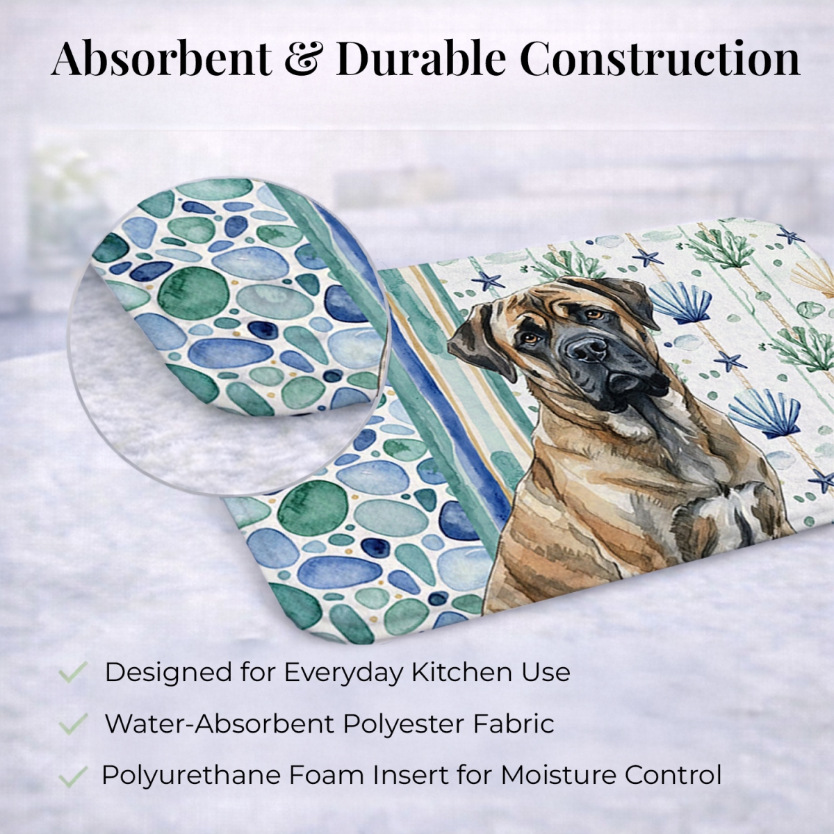Picture of Carolines Treasures WDK7109DDM 21 x 14 in. Brindle Mastiff Coastal Sea Glass Dish Drying Mat