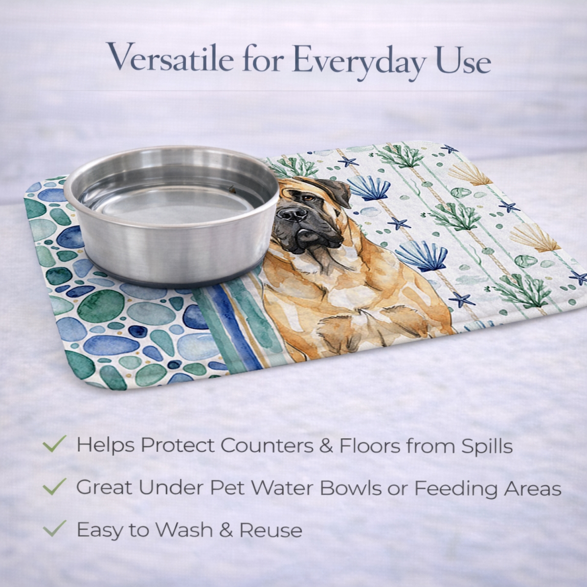Picture of Carolines Treasures WDK7110DDM 21 x 14 in. Fawn Mastiff Coastal Sea Glass Dish Drying Mat