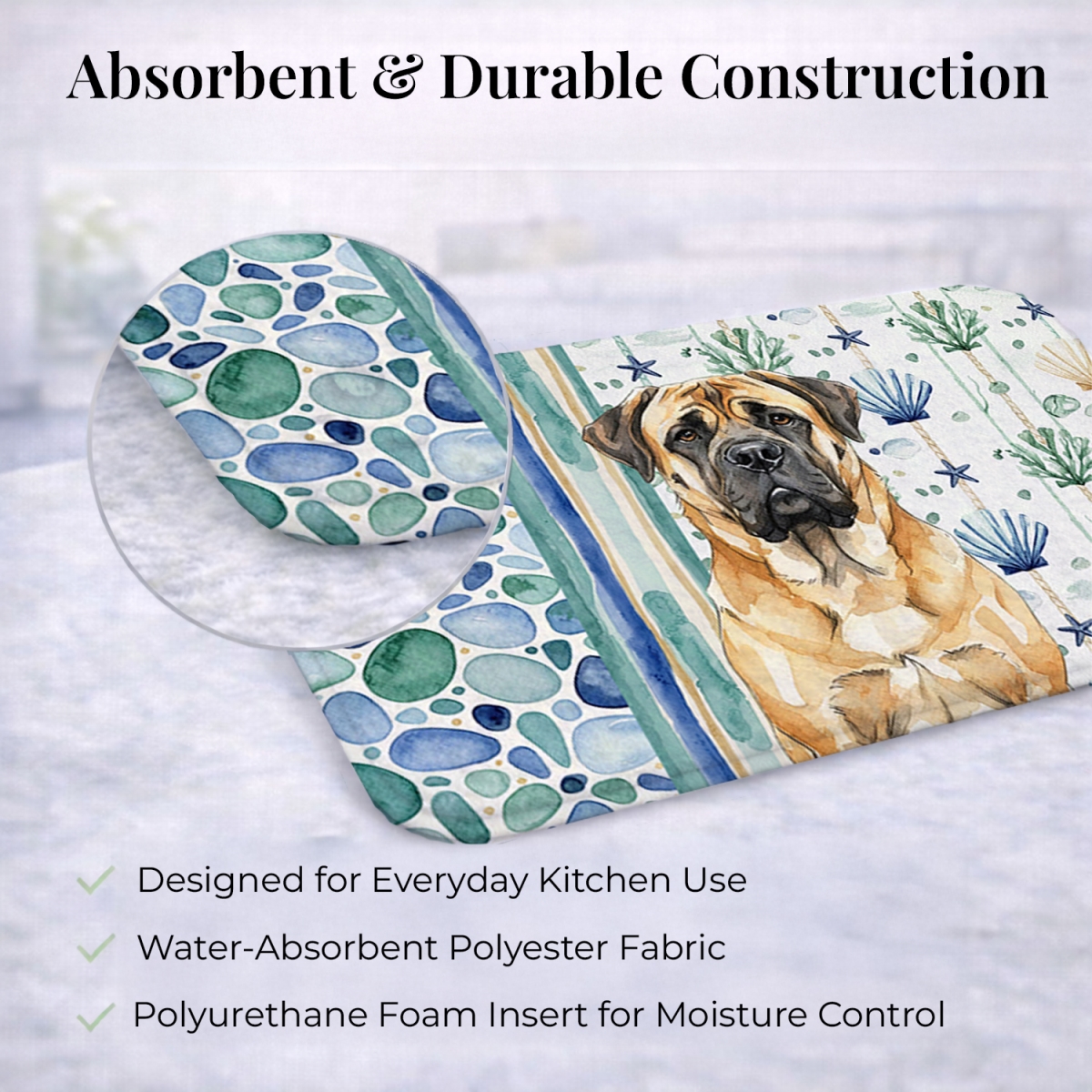 Picture of Carolines Treasures WDK7110DDM 21 x 14 in. Fawn Mastiff Coastal Sea Glass Dish Drying Mat