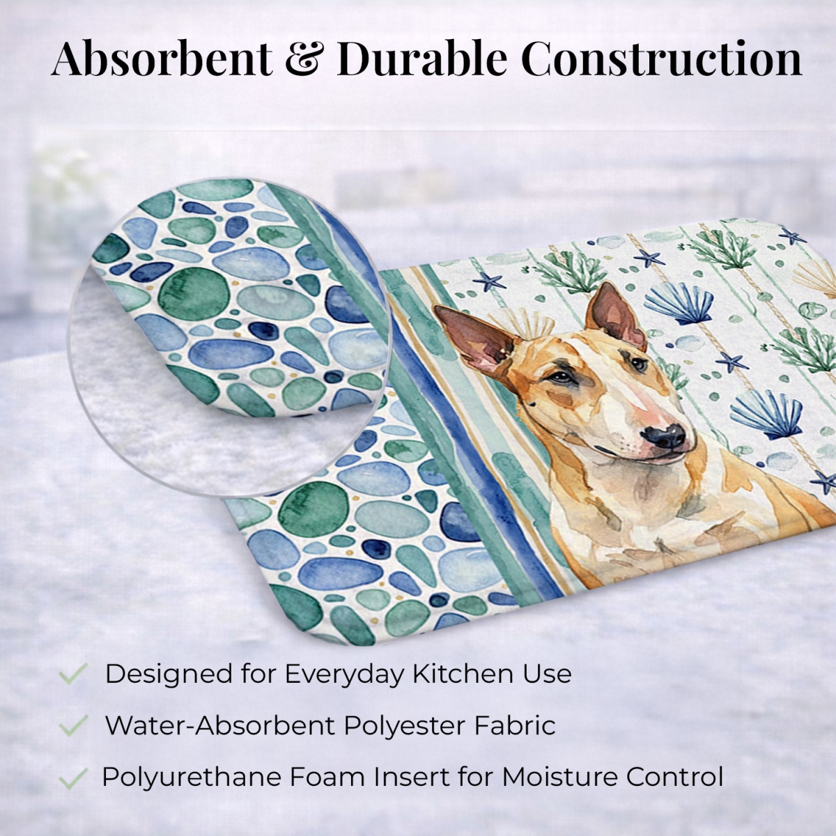 Picture of Carolines Treasures WDK7111DDM 21 x 14 in. Miniature Bull Terrier Coastal Sea Glass Dish Drying Mat
