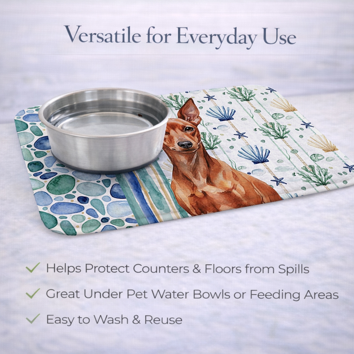 Picture of Carolines Treasures WDK7116DDM 21 x 14 in. Red Miniature Pinscher Min Pin Coastal Sea Glass Dish Drying Mat