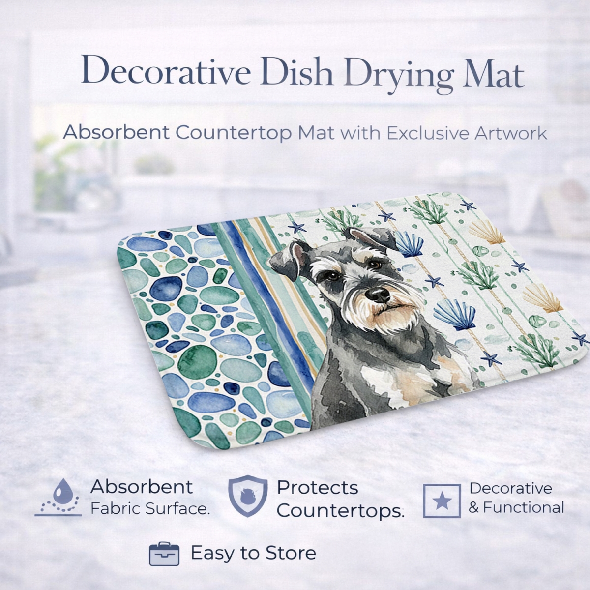 Picture of Carolines Treasures WDK7119DDM 21 x 14 in. Miniature Schnauzer Coastal Sea Glass Dish Drying Mat