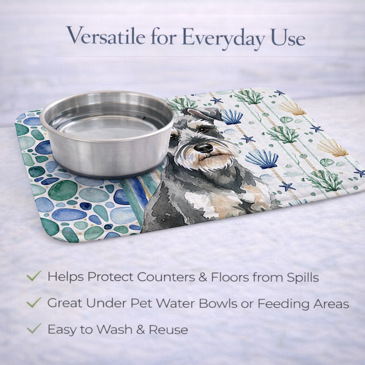 Picture of Carolines Treasures WDK7119DDM 21 x 14 in. Miniature Schnauzer Coastal Sea Glass Dish Drying Mat