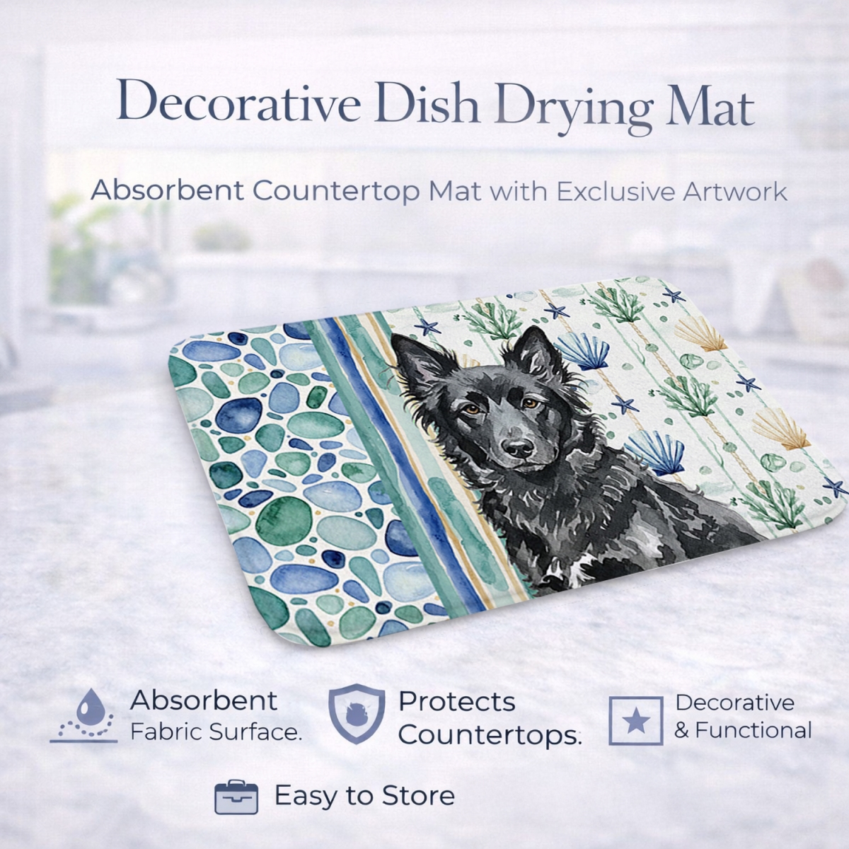 Picture of Carolines Treasures WDK7120DDM 21 x 14 in. Mudi Coastal Sea Glass Dish Drying Mat