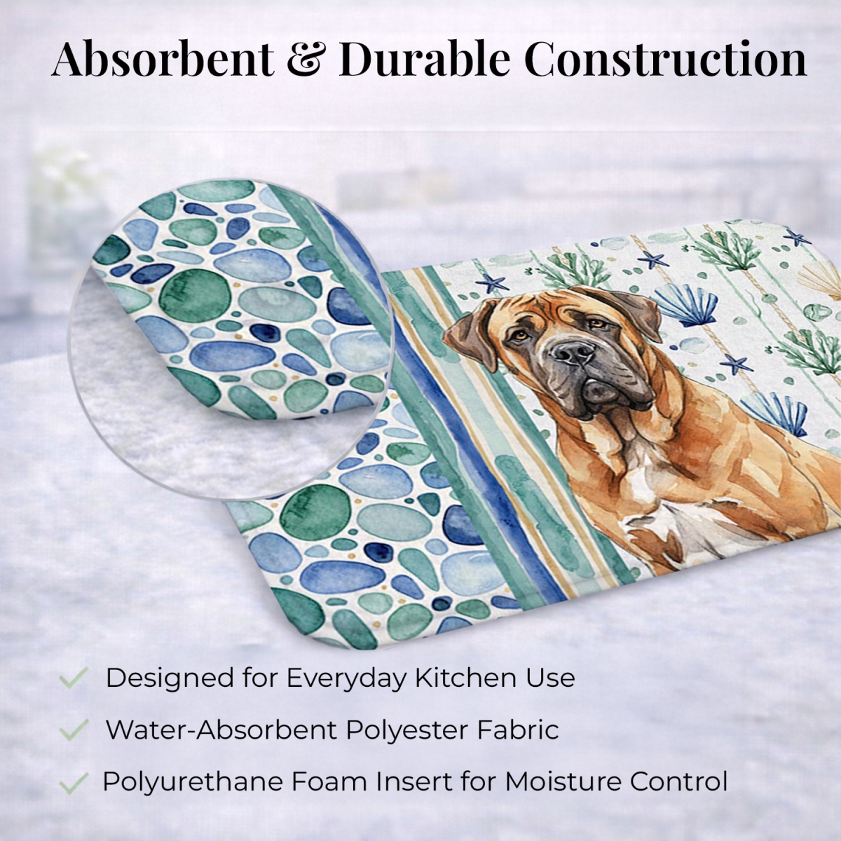 Picture of Carolines Treasures WDK7123DDM 21 x 14 in. Neapolitan Mastiff Coastal Sea Glass Dish Drying Mat