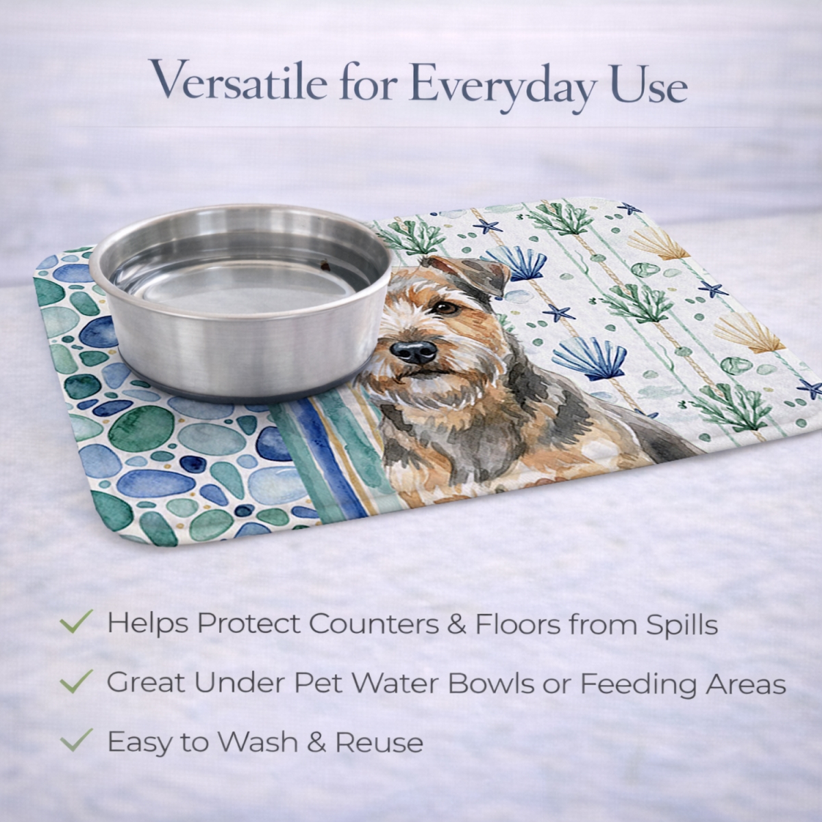 Picture of Carolines Treasures WDK7129DDM 21 x 14 in. Grizzle & Tan Norfolk Terrier Coastal Sea Glass Dish Drying Mat