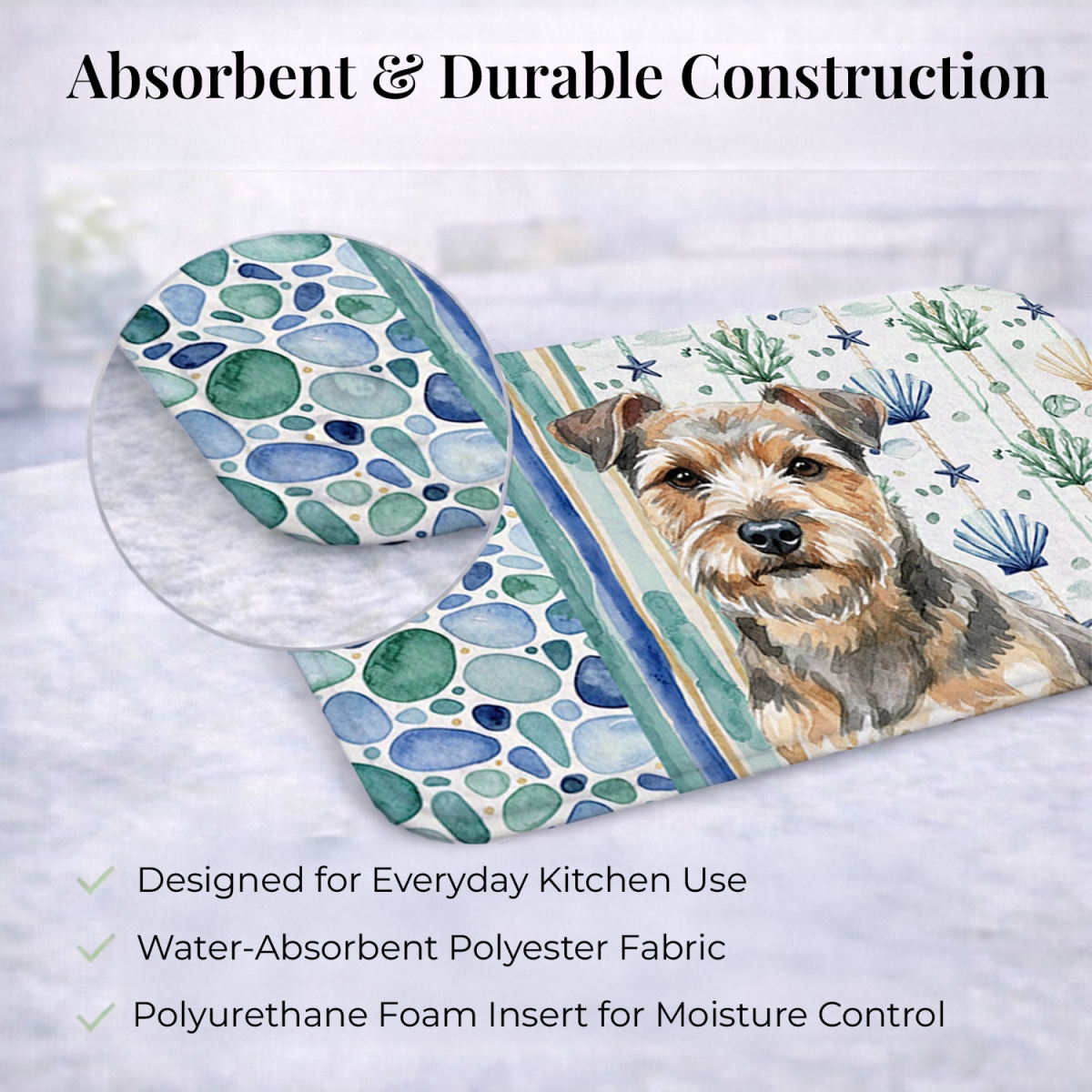 Picture of Carolines Treasures WDK7129DDM 21 x 14 in. Grizzle & Tan Norfolk Terrier Coastal Sea Glass Dish Drying Mat
