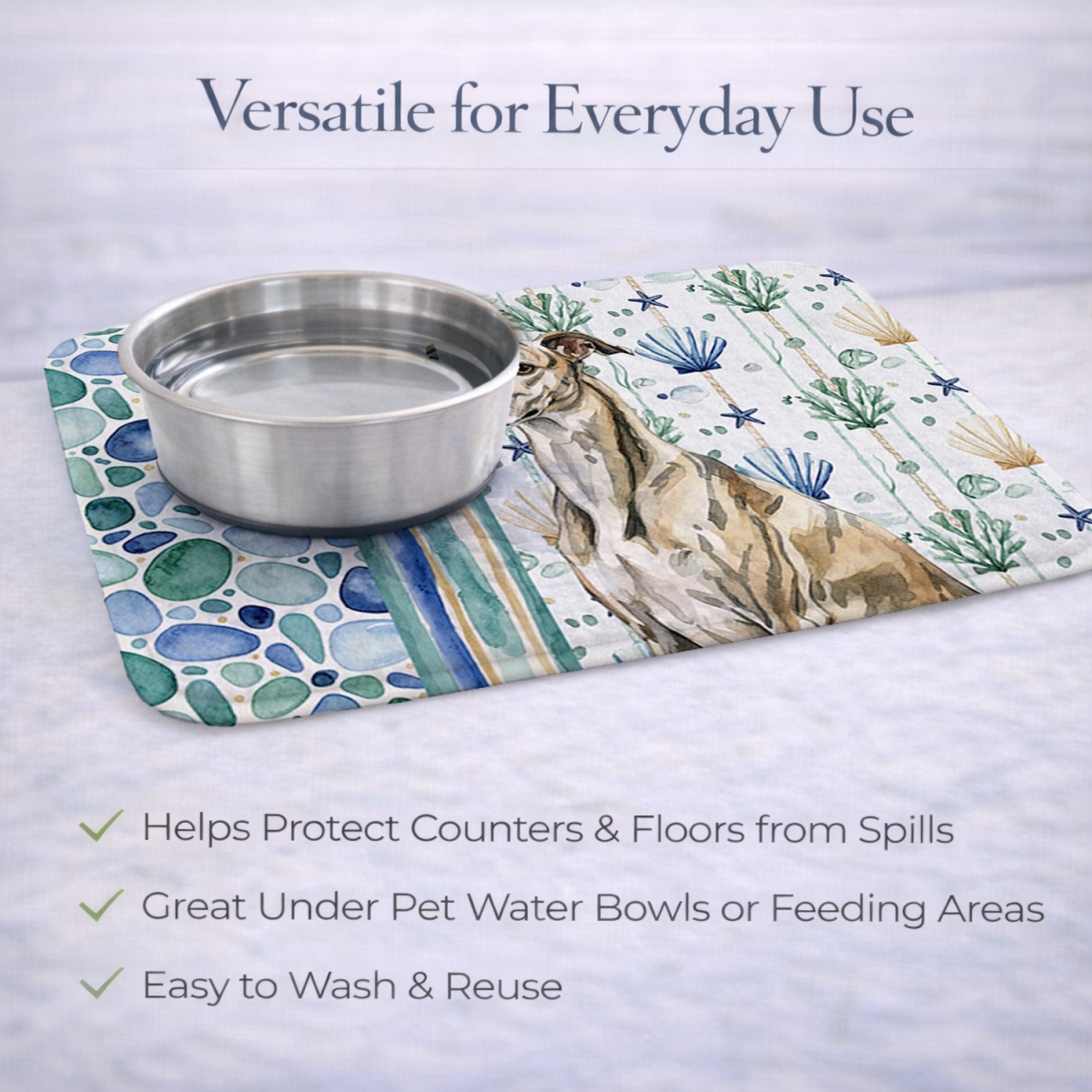 Picture of Carolines Treasures WDK7253DDM 21 x 14 in. Brindle Whippet Coastal Sea Glass Dish Drying Mat