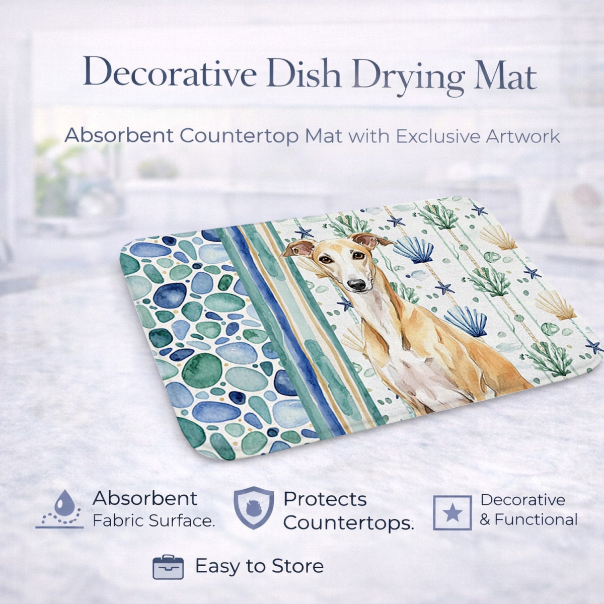 Picture of Carolines Treasures WDK7254DDM 21 x 14 in. Fawn Whippet Coastal Sea Glass Dish Drying Mat