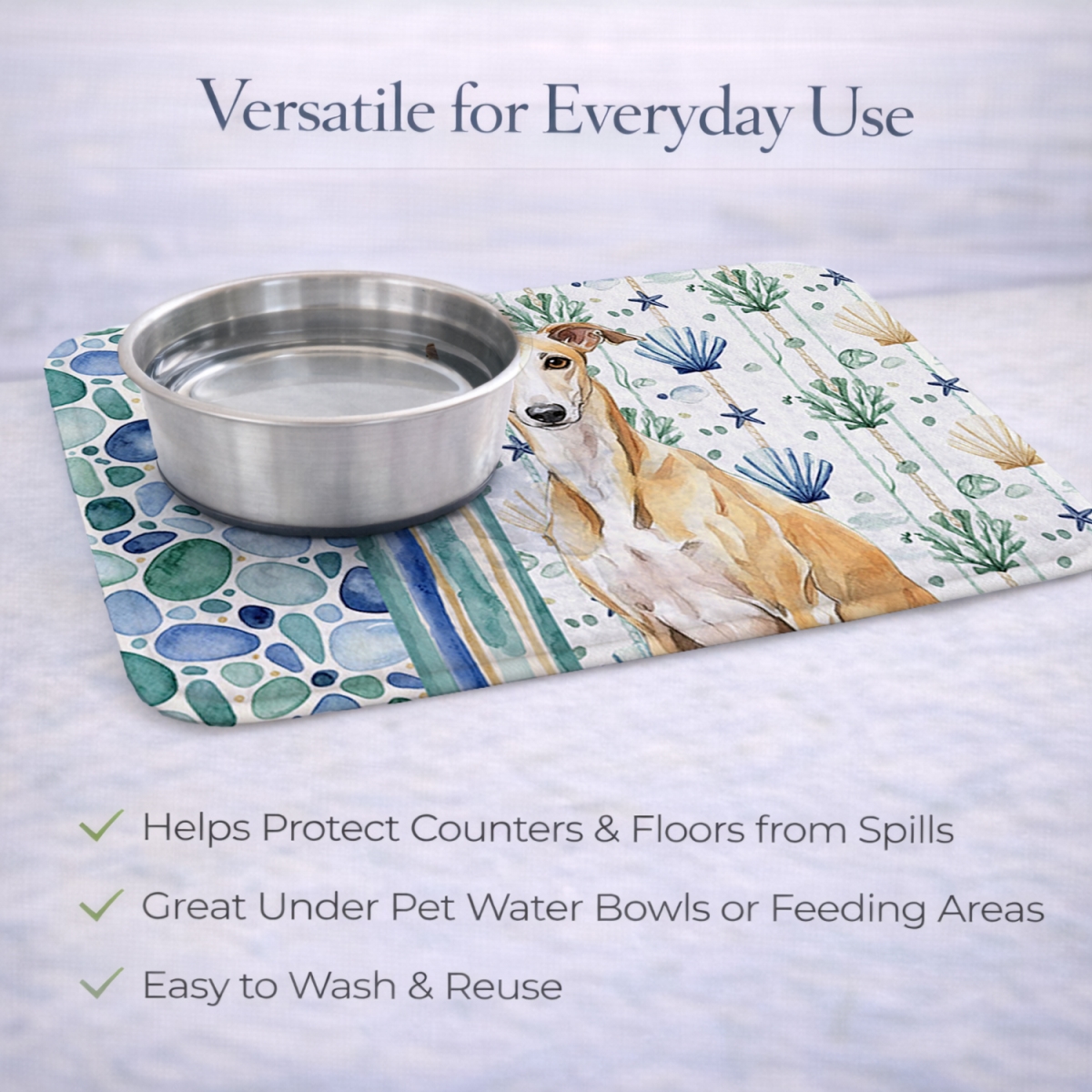 Picture of Carolines Treasures WDK7254DDM 21 x 14 in. Fawn Whippet Coastal Sea Glass Dish Drying Mat