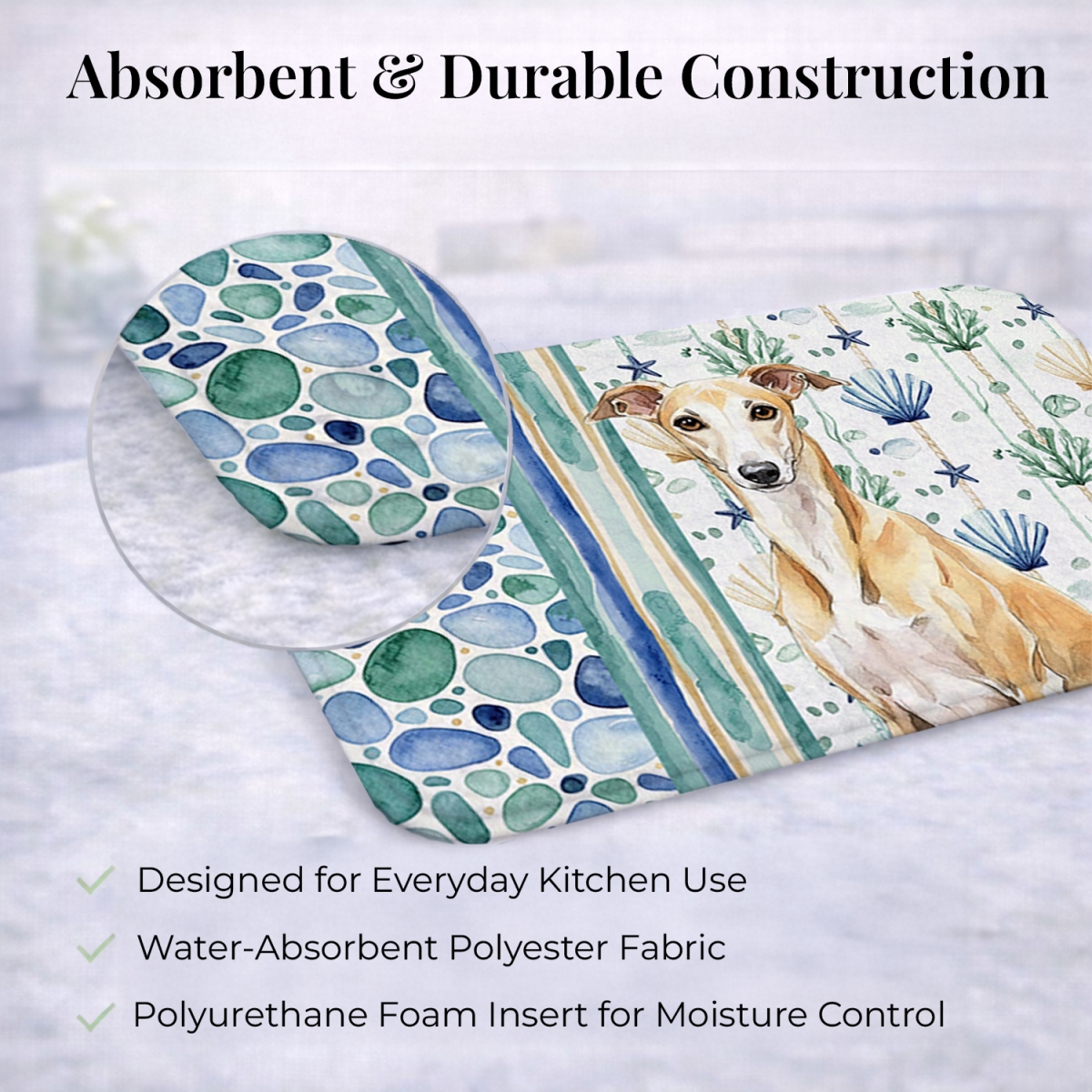 Picture of Carolines Treasures WDK7254DDM 21 x 14 in. Fawn Whippet Coastal Sea Glass Dish Drying Mat