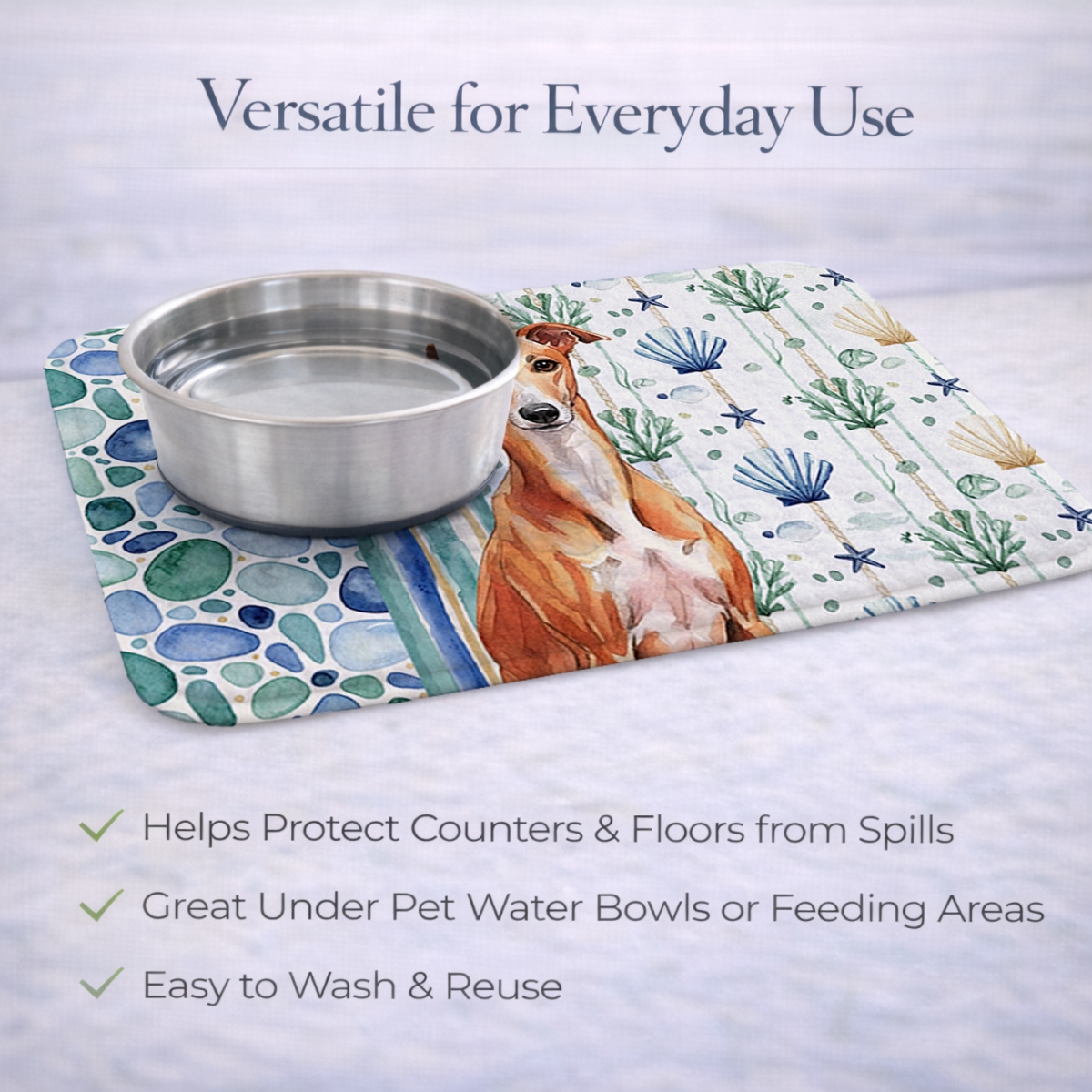 Picture of Carolines Treasures WDK7255DDM 21 x 14 in. Red Whippet Coastal Sea Glass Dish Drying Mat
