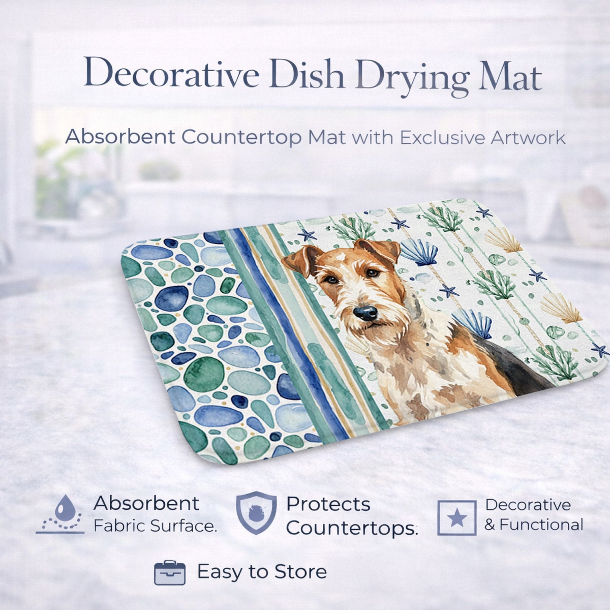 Picture of Carolines Treasures WDK7257DDM 21 x 14 in. Wire Fox Terrier Coastal Sea Glass Dish Drying Mat