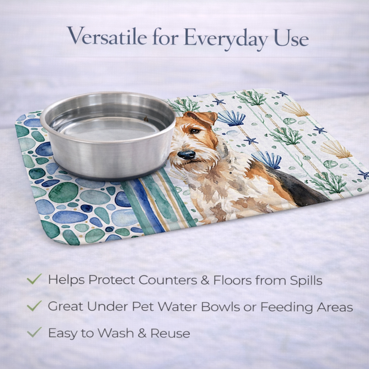 Picture of Carolines Treasures WDK7257DDM 21 x 14 in. Wire Fox Terrier Coastal Sea Glass Dish Drying Mat