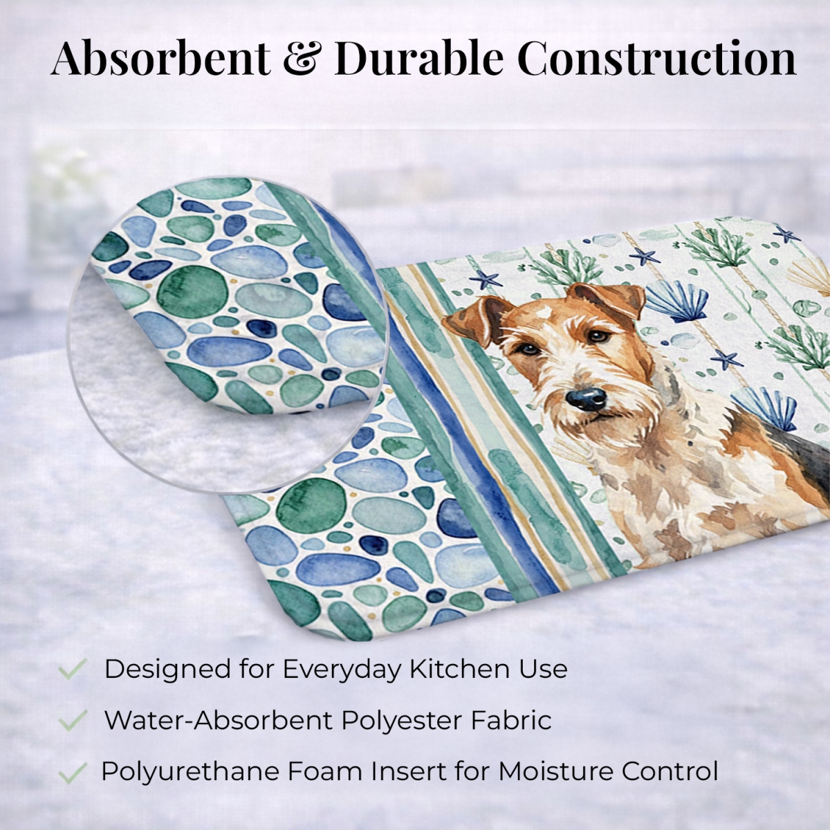 Picture of Carolines Treasures WDK7257DDM 21 x 14 in. Wire Fox Terrier Coastal Sea Glass Dish Drying Mat