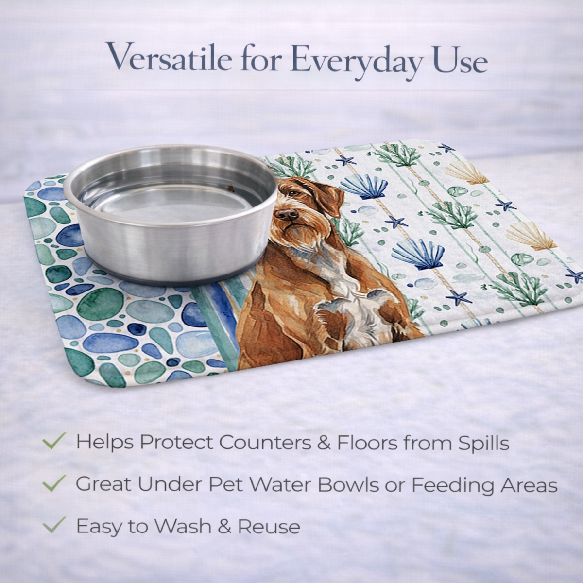 Picture of Carolines Treasures WDK7258DDM 21 x 14 in. Wirehaired Pointing Griffon Coastal Sea Glass Dish Drying Mat