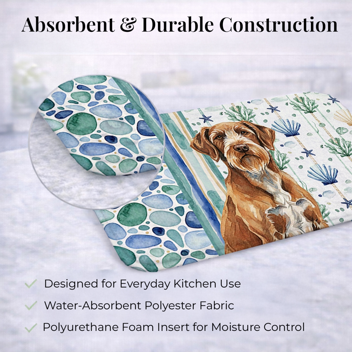 Picture of Carolines Treasures WDK7258DDM 21 x 14 in. Wirehaired Pointing Griffon Coastal Sea Glass Dish Drying Mat
