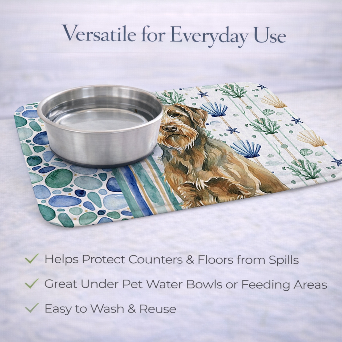 Picture of Carolines Treasures WDK7259DDM 21 x 14 in. Chestnut Wirehaired Pointing Griffon Coastal Sea Glass Dish Drying Mat
