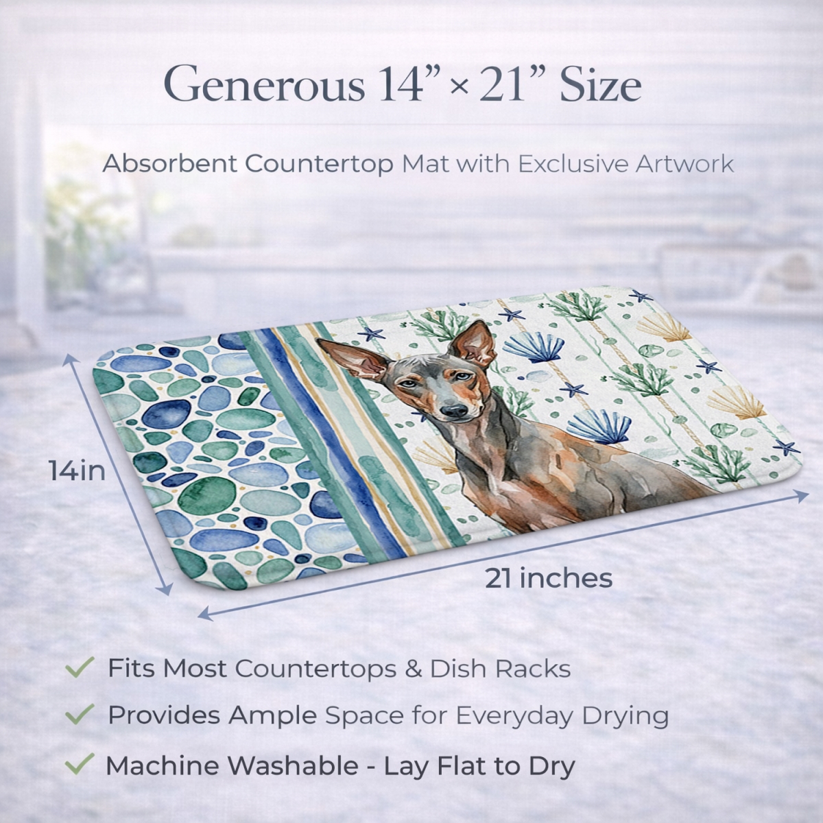 Picture of Carolines Treasures WDK7261DDM 21 x 14 in. Xoloitzcuintli Coastal Sea Glass Dish Drying Mat