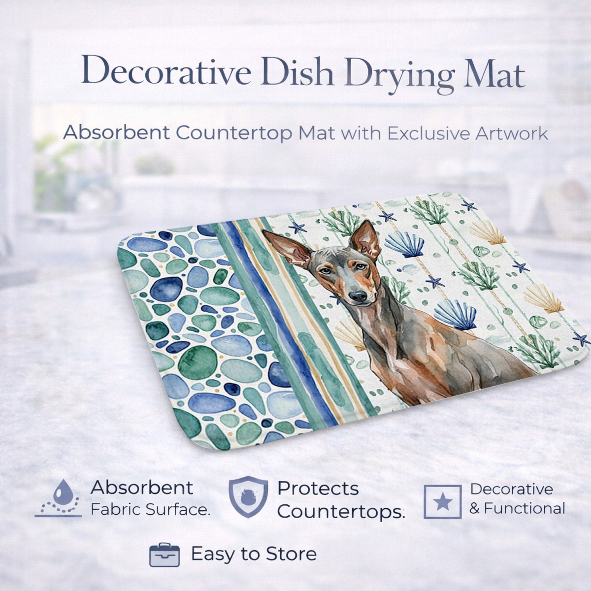 Picture of Carolines Treasures WDK7261DDM 21 x 14 in. Xoloitzcuintli Coastal Sea Glass Dish Drying Mat