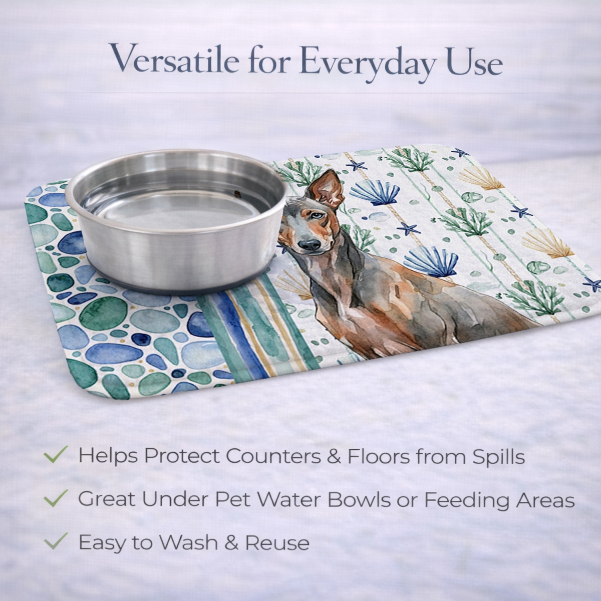 Picture of Carolines Treasures WDK7261DDM 21 x 14 in. Xoloitzcuintli Coastal Sea Glass Dish Drying Mat