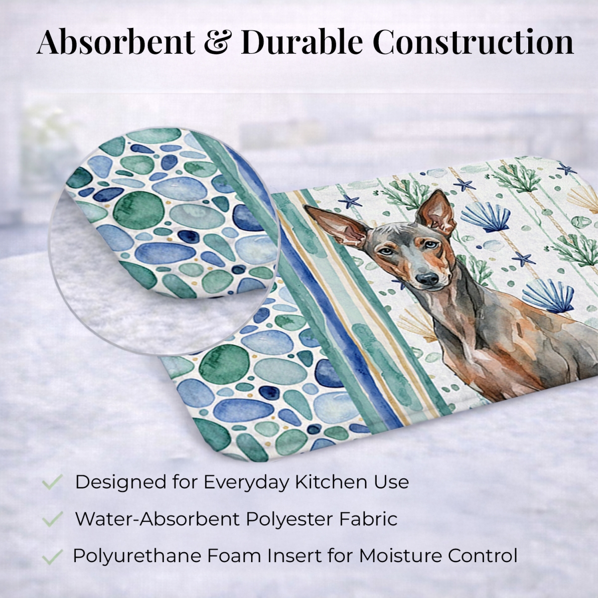 Picture of Carolines Treasures WDK7261DDM 21 x 14 in. Xoloitzcuintli Coastal Sea Glass Dish Drying Mat