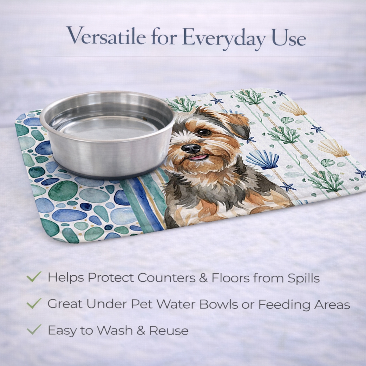 Picture of Carolines Treasures WDK7262DDM 21 x 14 in. Yorkiepoo Coastal Sea Glass Dish Drying Mat