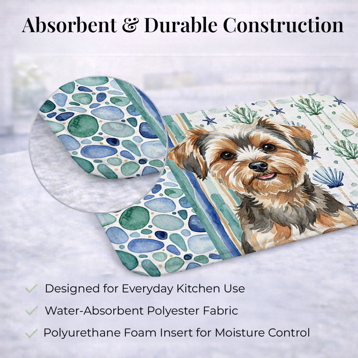 Picture of Carolines Treasures WDK7262DDM 21 x 14 in. Yorkiepoo Coastal Sea Glass Dish Drying Mat