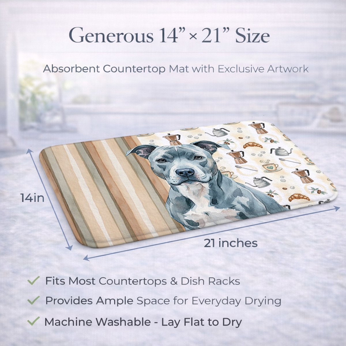 Picture of Carolines Treasures WDK7282DDM 21 x 14 in. Blue American Staffordshire Terrier Coffee Bar Dish Drying Mat