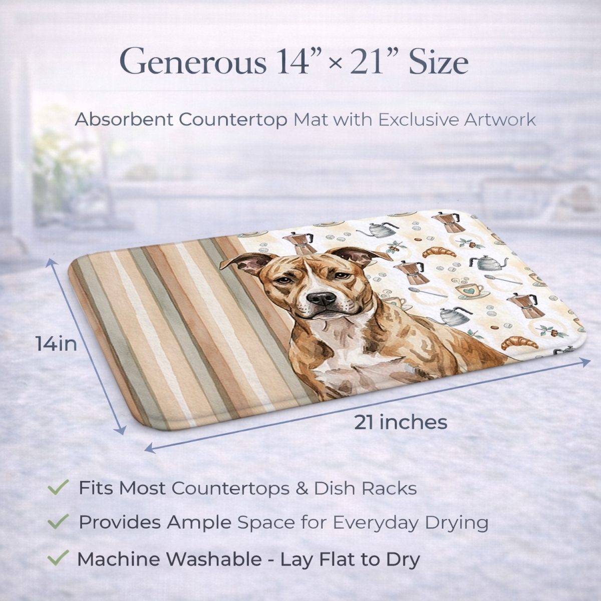 Picture of Carolines Treasures WDK7283DDM 21 x 14 in. Brindle American Staffordshire Terrier Coffee Bar Dish Drying Mat