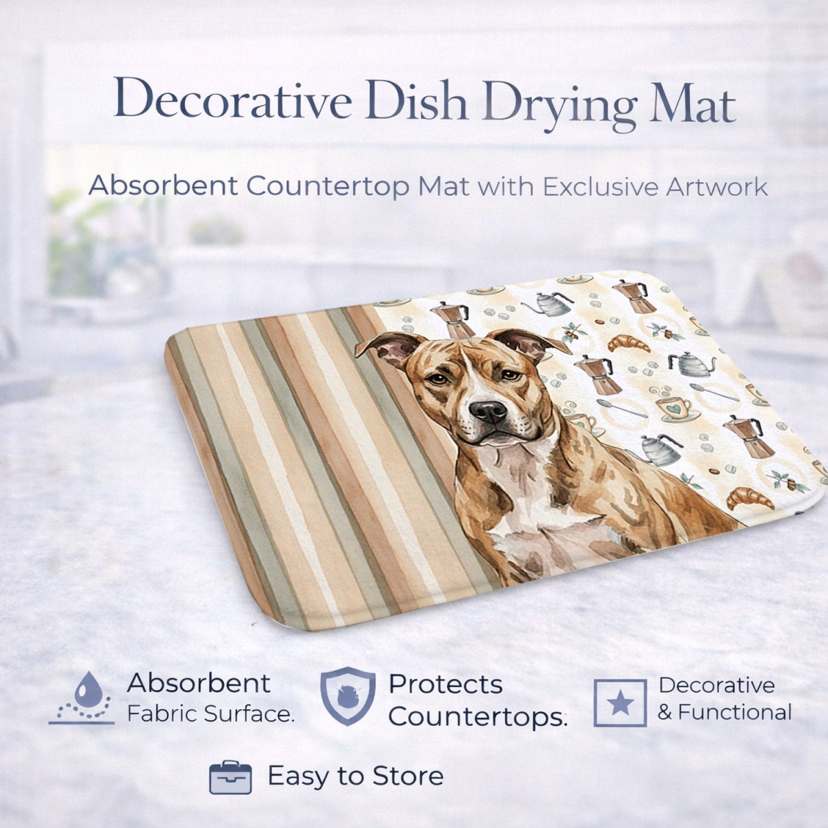 Picture of Carolines Treasures WDK7283DDM 21 x 14 in. Brindle American Staffordshire Terrier Coffee Bar Dish Drying Mat