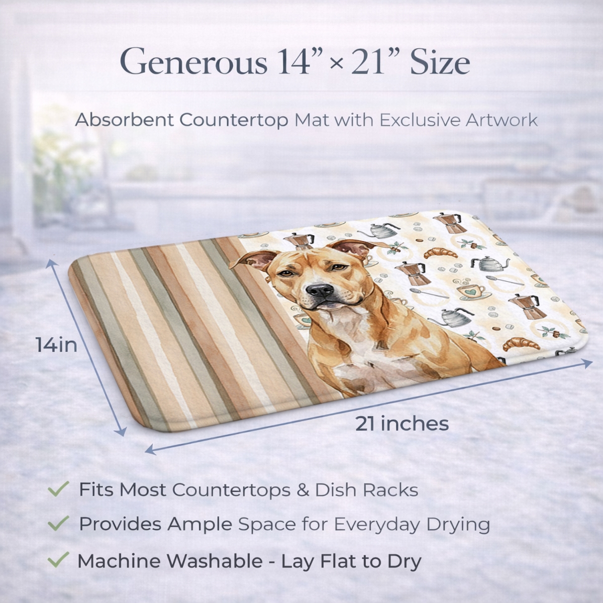 Picture of Carolines Treasures WDK7284DDM 21 x 14 in. Fawn American Staffordshire Terrier Coffee Bar Dish Drying Mat