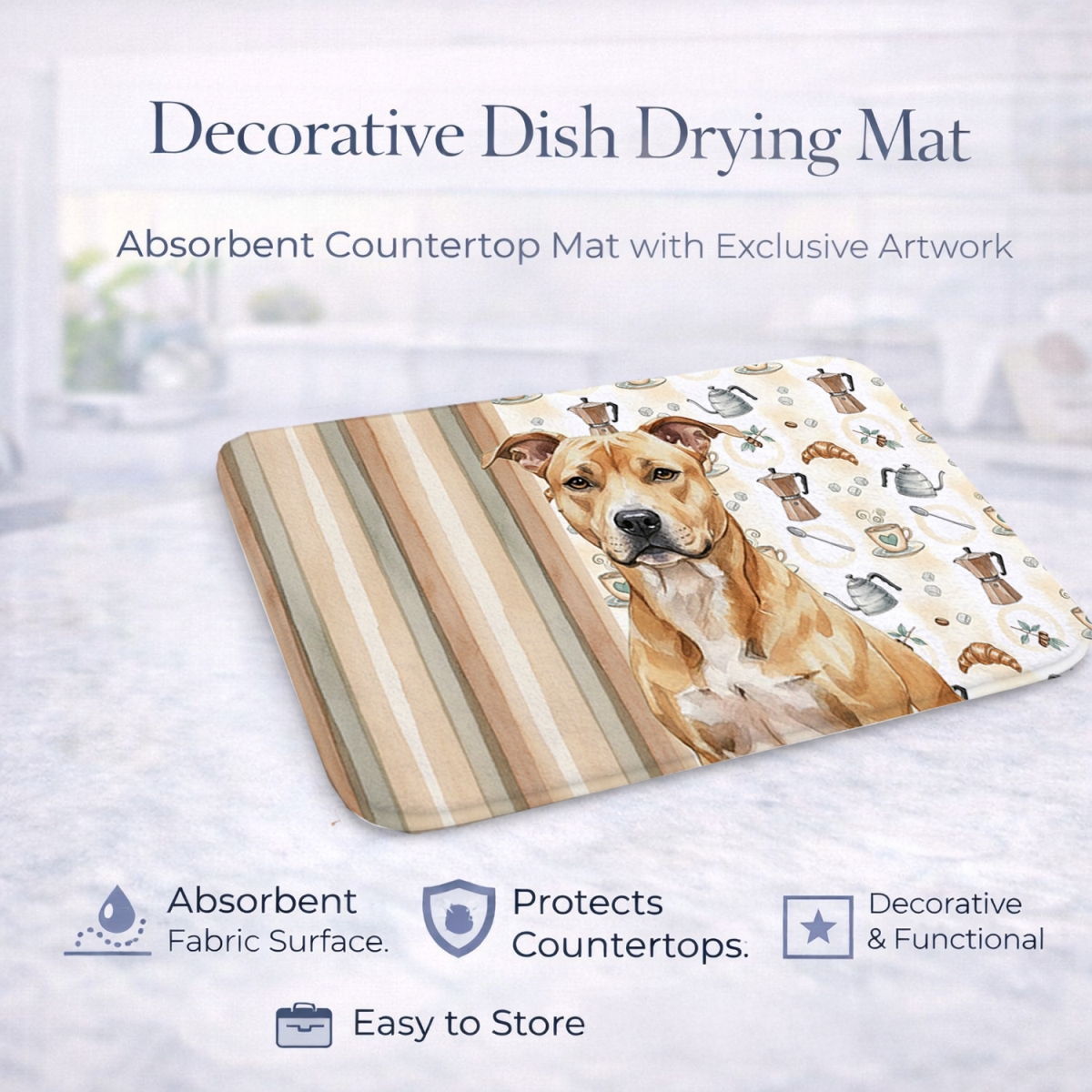 Picture of Carolines Treasures WDK7284DDM 21 x 14 in. Fawn American Staffordshire Terrier Coffee Bar Dish Drying Mat