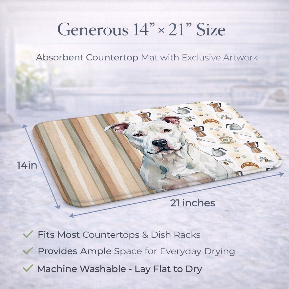 Picture of Carolines Treasures WDK7285DDM 21 x 14 in. White American Staffordshire Terrier Coffee Bar Dish Drying Mat