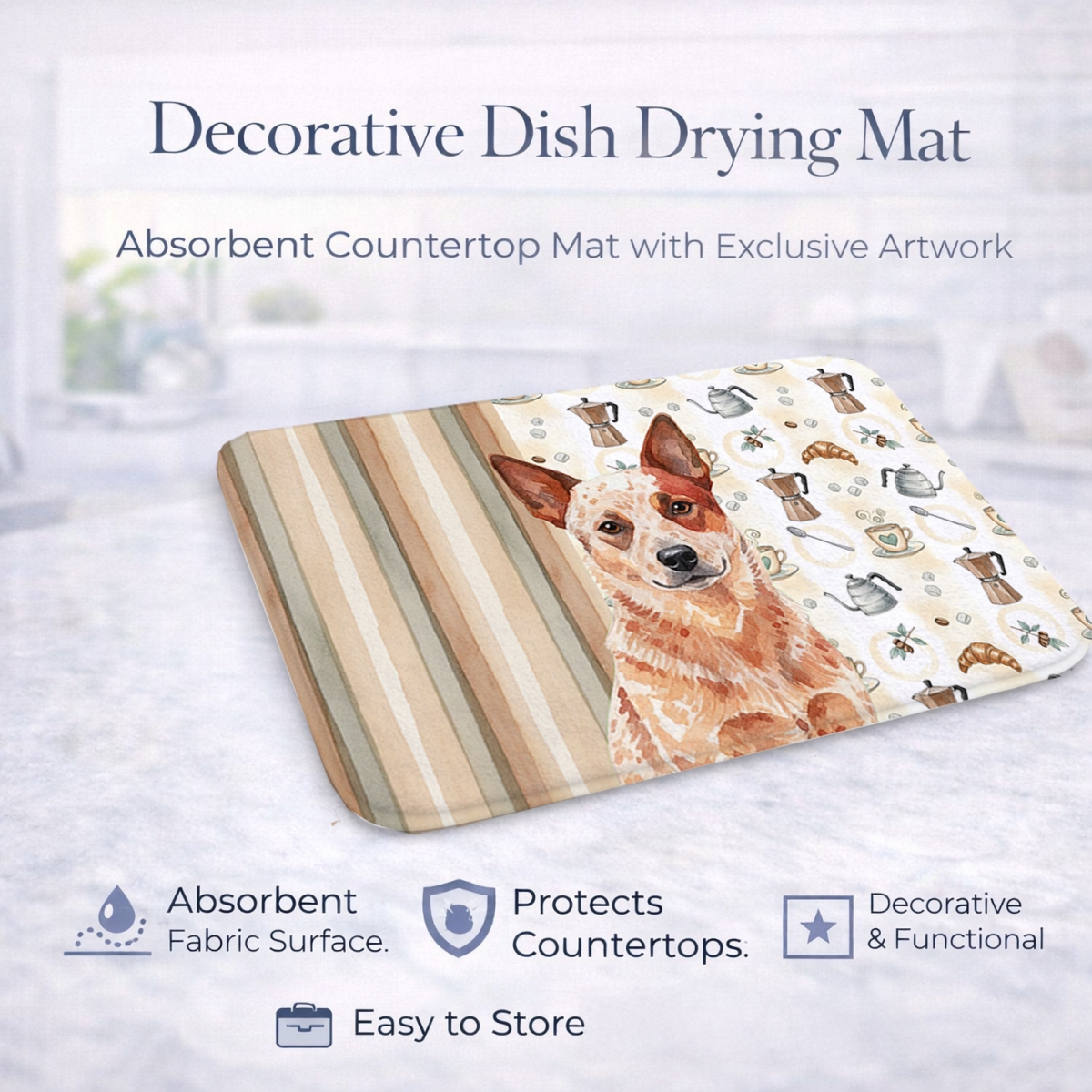 Picture of Carolines Treasures WDK7288DDM 21 x 14 in. Red Heeler Australian Cattle Dog Coffee Bar Dish Drying Mat