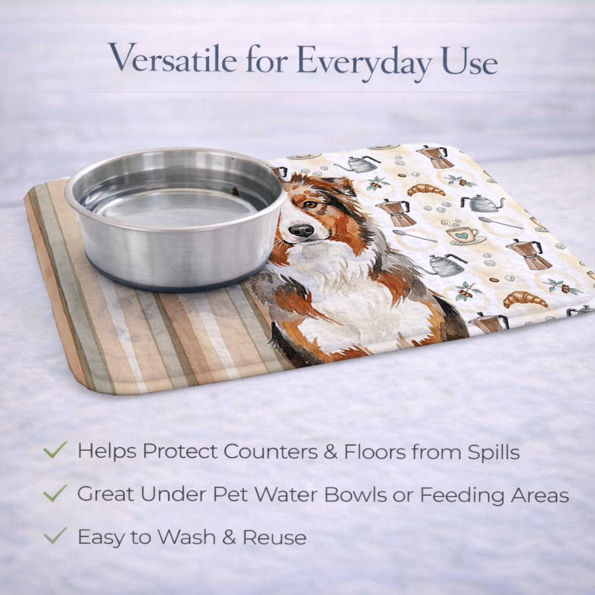 Picture of Carolines Treasures WDK7291DDM 21 x 14 in. Red Merle Australian Shepherd Coffee Bar Dish Drying Mat