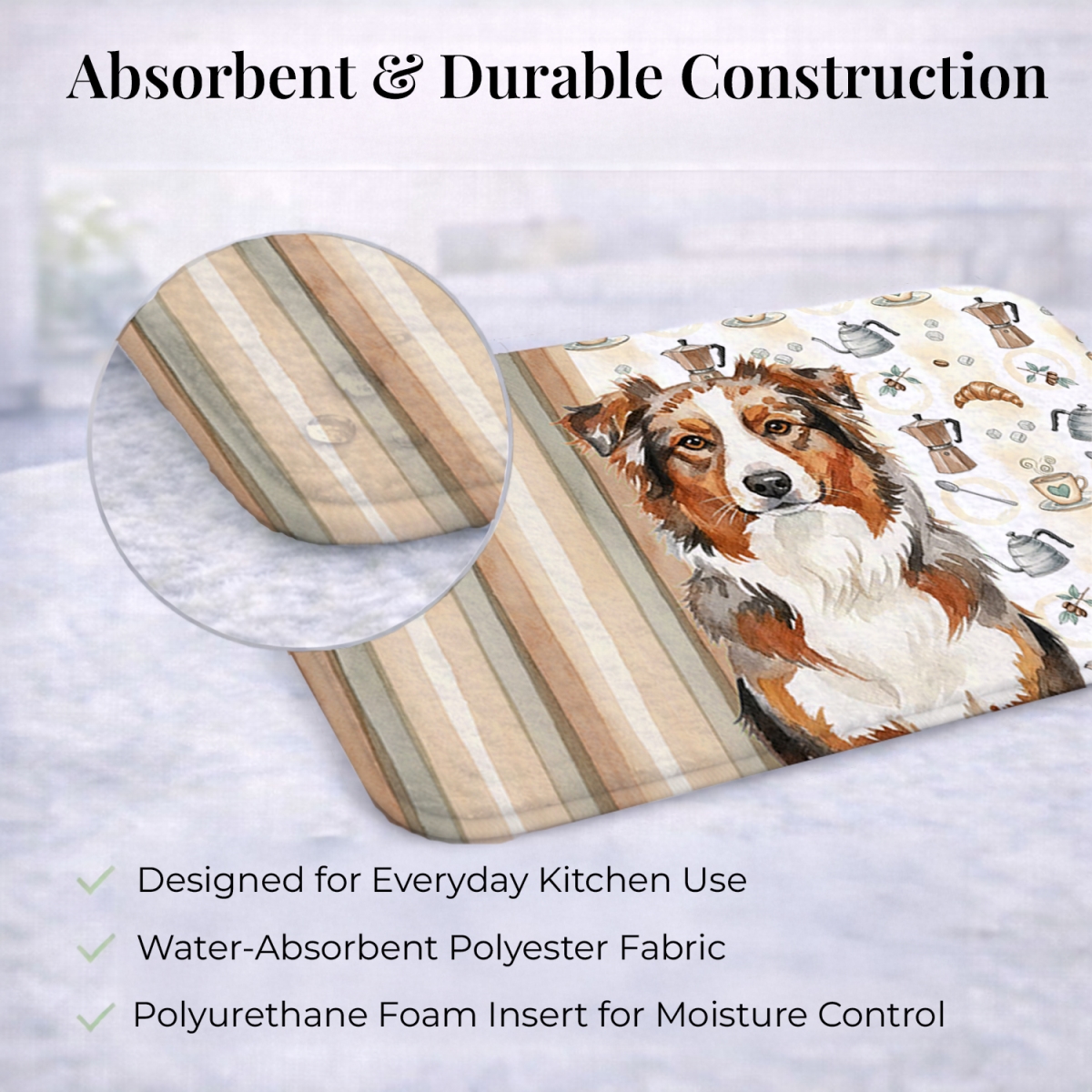 Picture of Carolines Treasures WDK7291DDM 21 x 14 in. Red Merle Australian Shepherd Coffee Bar Dish Drying Mat