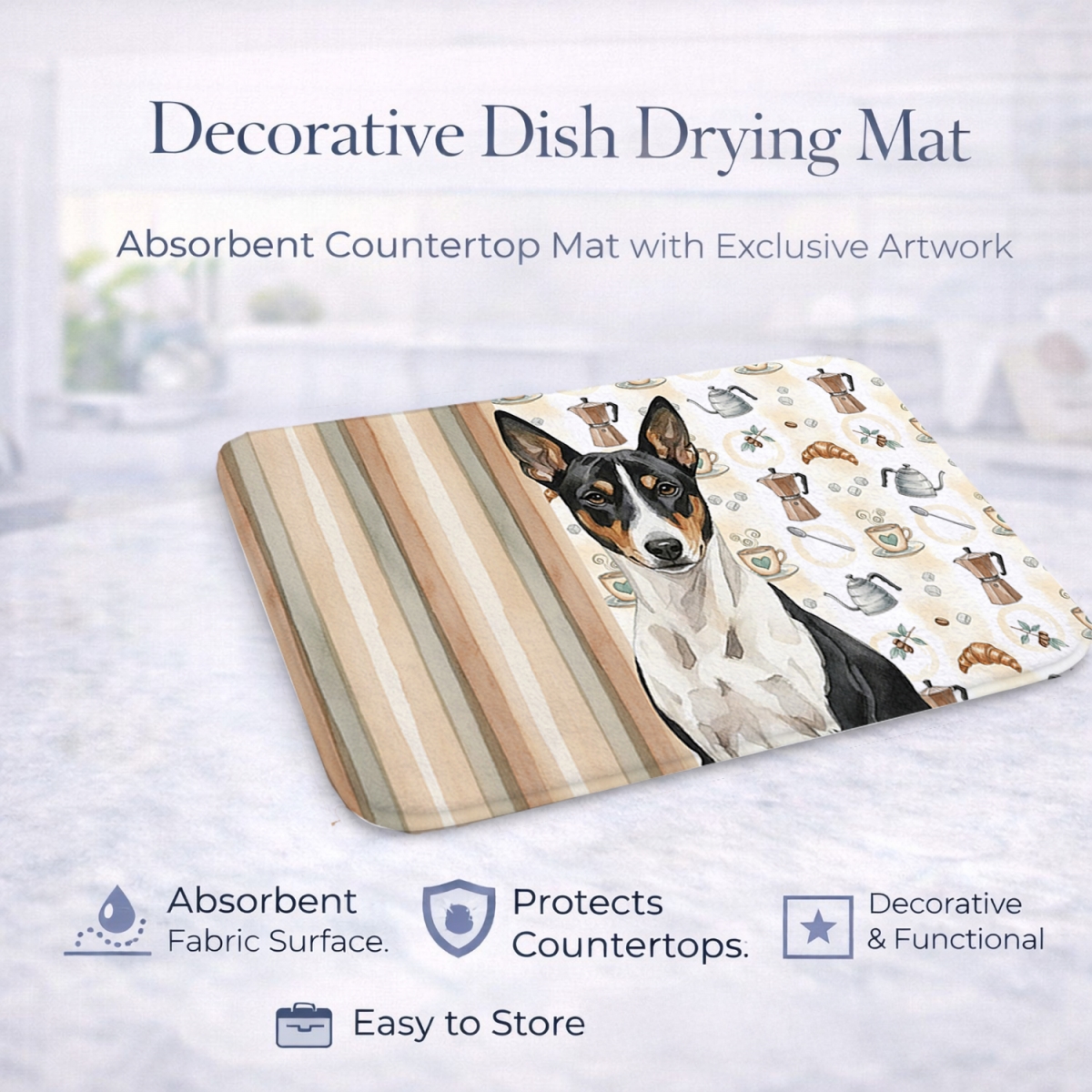 Picture of Carolines Treasures WDK7292DDM 21 x 14 in. Black & White Basenji Coffee Bar Dish Drying Mat