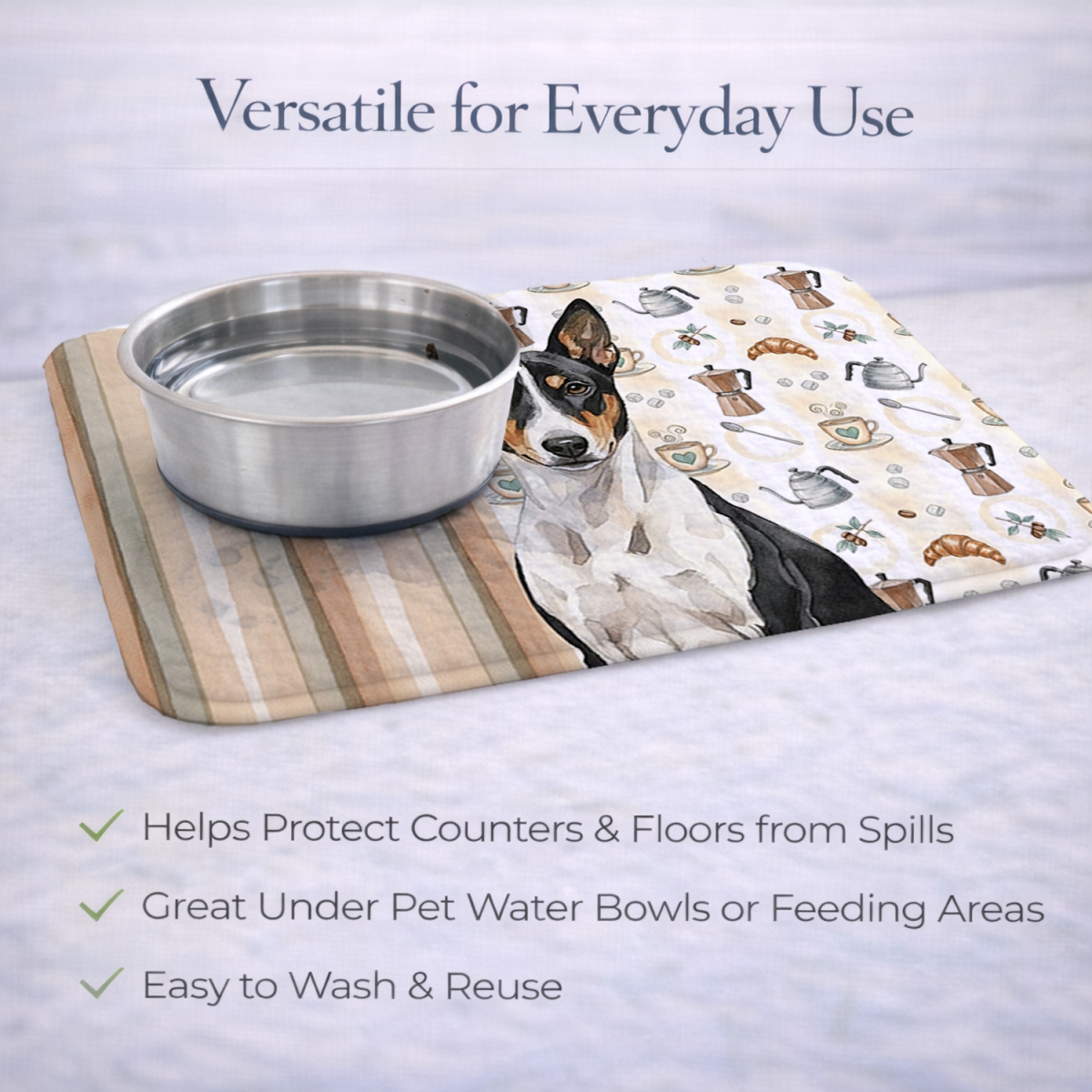 Picture of Carolines Treasures WDK7292DDM 21 x 14 in. Black & White Basenji Coffee Bar Dish Drying Mat