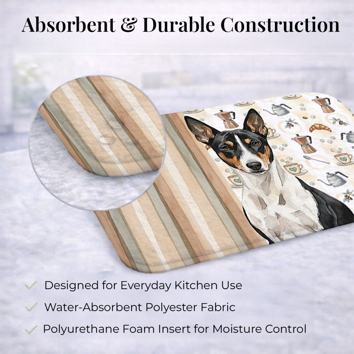 Picture of Carolines Treasures WDK7292DDM 21 x 14 in. Black & White Basenji Coffee Bar Dish Drying Mat