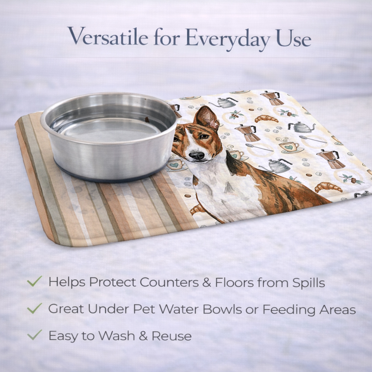 Picture of Carolines Treasures WDK7293DDM 21 x 14 in. Brindle & White Basenji Coffee Bar Dish Drying Mat