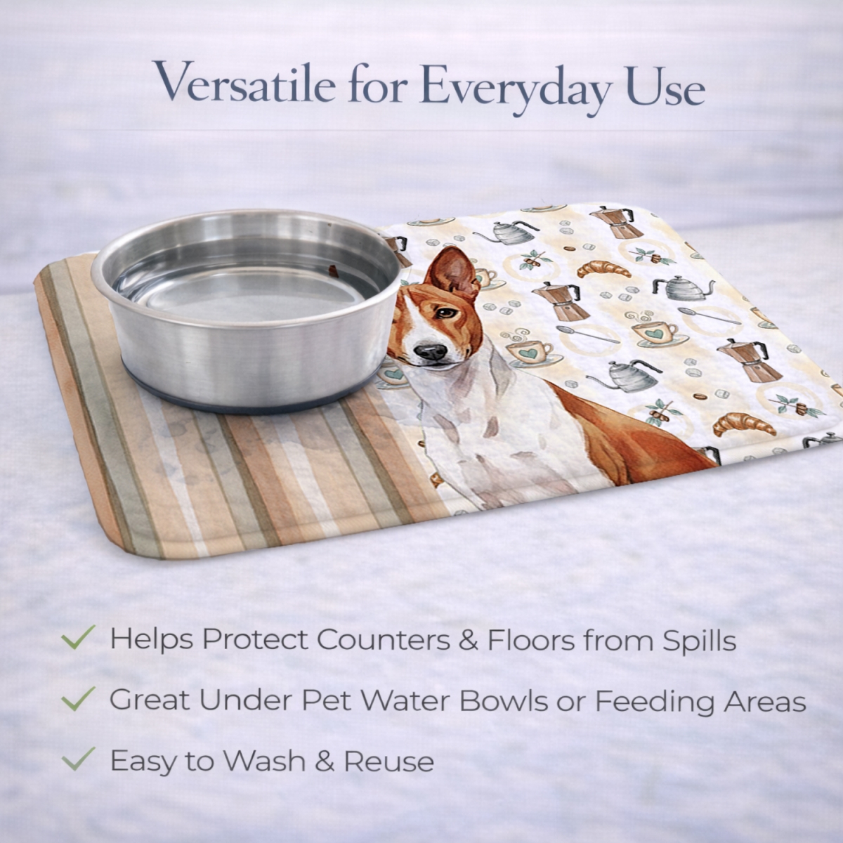 Picture of Carolines Treasures WDK7294DDM 21 x 14 in. Red & White Basenji Coffee Bar Dish Drying Mat