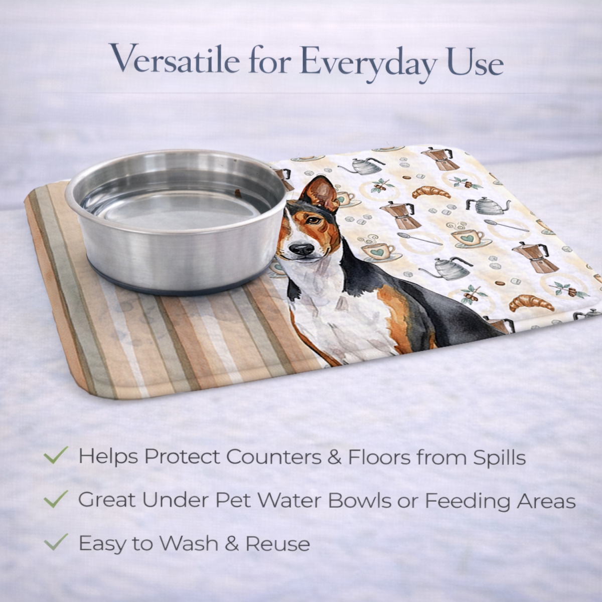 Picture of Carolines Treasures WDK7295DDM 21 x 14 in. Tricolor & White Basenji Coffee Bar Dish Drying Mat